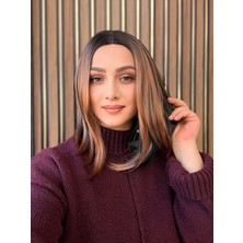 Aura Peruk Siyah Karamel Geçişli Kısa Perçemsiz Aisha Modelimiz