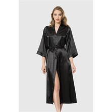 Hsc Bilişim Siyah Uzun Saten Sabahlık