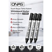 Bezos Onas Siyah Beyaz Tahta Kalemi Whiteboard Marker Düşük Kokulu 3 Adet