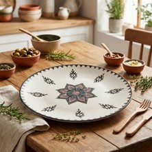 Homerest Bohem Mandala Desenli Rustik Seramik Sunum ve Servis Tabağı, 30 cm Servis Tabağı