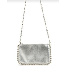  kadın eskitme görünümlü zincir askılı boncuk detaylı 3 bölmeli suni deri abiye-günlük clutch çanta