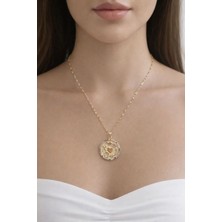 Renkli Taşlı Nazar & Kalp Detaylı Altın Renk Kadın Kolye