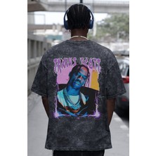 Sevbano Travis Scott Rapper Şarkıcı Sırt Baskılı Unisex Oversize Eskitme Yıkamalı Tişört