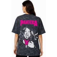 Sevbano Pantera Rock Metal Müzik Grubu Sırt Baskılı Unisex Oversize Eskitme Yıkamalı Tişört