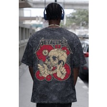 Sevbano Tasarım Metallica Rock Metal Müzik Grubu Sırt Baskılı Unisex Oversize Eskitme Yıkamalı Tişört