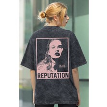 Sevbano Taylor Swift Reputation Şarkıcı Sırt Baskılı Unisex Oversize Eskitme Yıkamalı Tişört