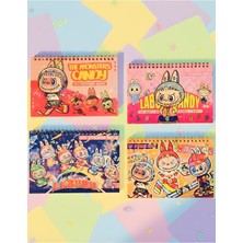 ÖZ OFİS Kawaii Labubu Etiket - Sticker Spiralli Defter Seti 10 Sayfa Sticker - Laptop - Ajanda - Sketchbook
