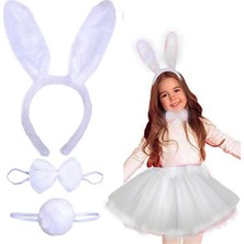 My Best Store Tavşan Tacı Eteği Papyonu ve Kuyruk Kostüm Seti Beyaz Renk Çocuk Boy (4887) MYBESTSTORE-482957