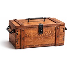 Kumi El Yapımı Ceviz Ahşap Sandık 35X15X20 cm Metal Kulplu Dekoratif Saklama Kutusu