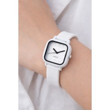 Storeay Beyaz Silikon Kordonlu Oval Kasa Şık Modern Analog Quartz Genç Kız Kadın Kol Saati