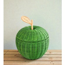 Felis Arte Doğal Bambu Yeşil Elma (Large) El Dokuması , El Boyaması , Rattan , Kapaklı