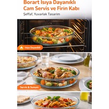 Borart Isıya Dayanıklı Cam Servis ve Fırın Kabı – Şeffaf, Yuvarlak Tasarım