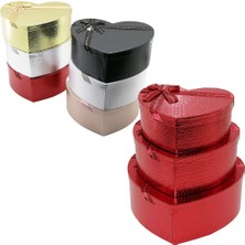 My Best Store 3pcs Kalp Parlak Mix Renkli - Kabartma Desen Karton Hediye Kutusu Kurdelalı 31X28-27X24-23X20CM (