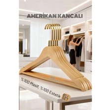 MiraLive Lasvegas Ahşap Elbise Askısı - 6'lı Set, Lüks Amerikan Kancalı Gardırop Düzenleyici