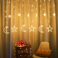 My Best Store Gün Işığı - Ay-Yıldız 3mt - Fişli Eklemeli - Fonksiyonlu Lux Sarkıt Perde LED - Dekor Lamba