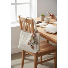 Rafiel Kadın Beyaz Pofuduk Omuz Çantası ve Makyaj Çantası Seti - Çiçek Desenli Fular Hediyeli