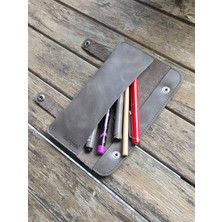 Derigami Hakiki Deri El Yapımı Kalemlik - Minimalist Çıtçıtlı Deri Kalem Çantası Gerçek Deri Kalemlik