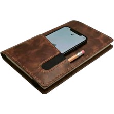 Bilikolik Hakiki Deri El Yapımı A5 Defter ve Ajanda Kılıfı & Organizer - Cep Telefonu ve Kalem Tutuculu - Defter ve Kurşun Kalem Hediyeli