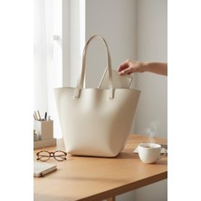 Rafiel Kadın Bej Deri Görünümlü Omuz Çantası - Büyük Boy Günlük Tote Çanta - Minimalist Tasarım