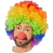 Skygo Rma Rengarenk Gökkuşağı Afro Bonus Peruk ve Kırmızı Renk Sünger Burun 120 gr Ramia