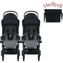 Bumprider Connect³ Ikiz Bebek Arabası Black - Grey Melange & Yan Bakım Çantası Hediyeli