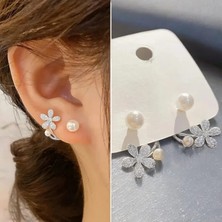 Inci Detay Zirkon Taşlı Gümüş Kaplama Çelik Yonca Küpe