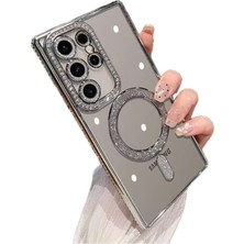 Kip GSM Galaxy S26 Ultra Uyumlu Kılıf Simli Magsafe Şarj Destekli Kamera Lens Koruma Parıltılı Kapak