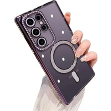 Kip GSM Galaxy S26 Ultra Uyumlu Kılıf Simli Magsafe Şarj Destekli Kamera Lens Koruma Parıltılı Kapak