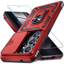 Kip GSM Galaxy S26 Ultra Uyumlu Ekran Koruyucu Kılıf Sürgülü Yüzüklü Standlı Darbe Emici Tank Kapak