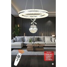 Ece Aydınlatma Heidi Krom Kaplamalı Kumandalı 3 Renk Işıklı Lüks Tasarım Ledli Avize Çap 40 cm