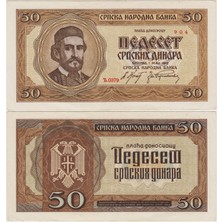Banknoting Sırbistan 50 Dinar 1942 Iı. Dünya Savaşı Nazi Işgali Dönemi. Çilaltı(-)