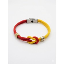 Elegantrend Erkek Halat Bileklik Kırmızı Sarı Çelik Kilitli Düğüm Tasarım Spor Hediyelik Bileklik