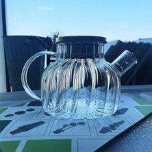 Toyigoo Çelik Kapaklı Borosilikat Dilimli Model Süzgeçli Cam Demlik Bitki Çayları 1000 ml Royaleks-Cm-