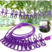 Twin Store® Taşınabilir Seyahat Çamaşır Ipi 12 Mandallı Klipsli Lastikli Çamaşır Mandalları