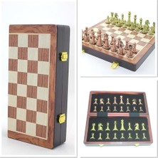 İntora Ahşap Kutulu Metal Taşlı Hazneli Satranç Takımı