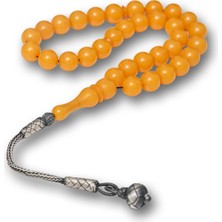 İntora Gümüş Top Kazaz Püsküllü Sarı Yuvarlak Sıkma Kehribar Tesbih