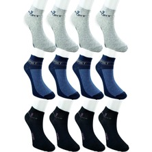 Toyigoo 12 Çift Pamuklu Erkek Yazlık Spor Bilek Çorap Siyah Gri Lacivert TYG-84037RS