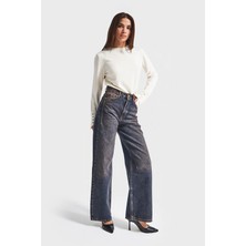 It's Basic Kadın Mavi Renk Olea 2s6-5 Wide Leg Fit Yüksek Bel Iç Boy 77CM %100 Koton Denim Jean