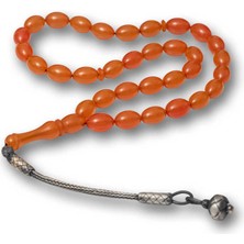 İntora Gümüş Kazaz Püsküllü Sıkma Kehribar Tesbih