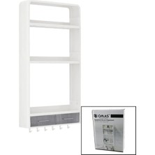 Vice Avm BEYAZ YAPIŞKANLI DUVAR ORGANİZERİ PLASTİK 3 RAF=14CM-19CM-30CM - 2 ÇEKMECE=40CM - 6 ASKI 19 PARÇA GO-53-vice 01291