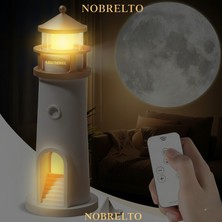 Nobrelto Nobrelto Uzaktan Kumandalı Deniz Feneri Gece Lambası - Duvara Ay Yansıtan Projektörlü Dekoratif Masa Lambası