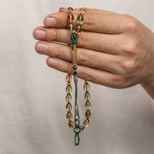 İntora Gümüş 1000 Ayar Kazaz Püsküllü Sıkma Kehribar Tesbih