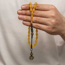 İntora Gümüş Kazaz Püsküllü Sıkma Kehribar Tesbih