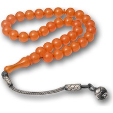 İntora Gümüş Top Kazaz Püsküllü Turuncu Sıkma Kehribar Tesbih