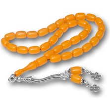 İntora Gümüş Püsküllü Sarı Kapsül Kesim Sıkma Kehribar Tesbih