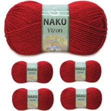 Toyigoo 5 Adet Vizon Premium Akrilik El Örgü Ipi Yünü Renk NO:1175 Koyu Kırmızı TYG-84037RS