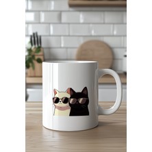 YasBey Design Havalı Kediler Tasarımlı 330ML Baskılı Beyaz Seramik Kupa Bardak