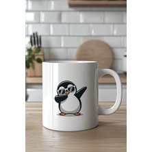 YasBey Design Havalı Penguen Figürlü 330ML Baskılı Beyaz Seramik Kupa Bardak