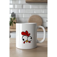 YasBey Design Şaşkın Tavuk Tasarımlı 330ML Baskılı Beyaz Seramik Kupa Bardak