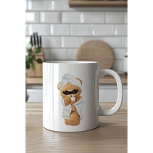 YasBey Design Rahatına Düşkün Ayıcık Tasarımlı 330ML Baskılı Beyaz Seramik Kupa Bardak